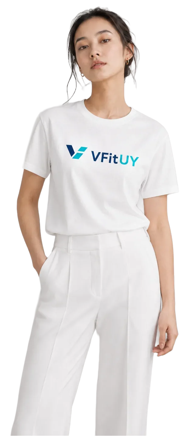 La misma persona con la remera VFitUY probada virtualmente